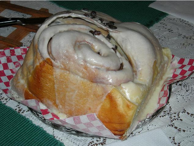 <b>Washington:Giant Cinnamon Roll</b> This giant cinnamon roll from Stuffy's II can weigh up to six pounds and takes several days to eat.<br> <br> (Image courtesy <a href="http://www.flickr.com/photos/cuckoobee/6255263601/sizes/z/in/photostream/" rel="nofollow noopener" target="_blank" data-ylk="slk:Cuckobee/Flickr;elm:context_link;itc:0;sec:content-canvas" class="link ">Cuckobee/Flickr</a>)