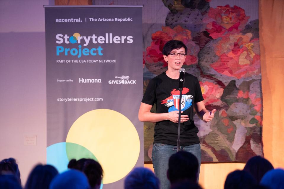 Storyteller Julia King Kohn tells her tale during the Arizona Storytellers Project presents Outdoor Adventures on Thursday, Sept. 19, 2019, at the Desert Botanical Garden in Phoenix.