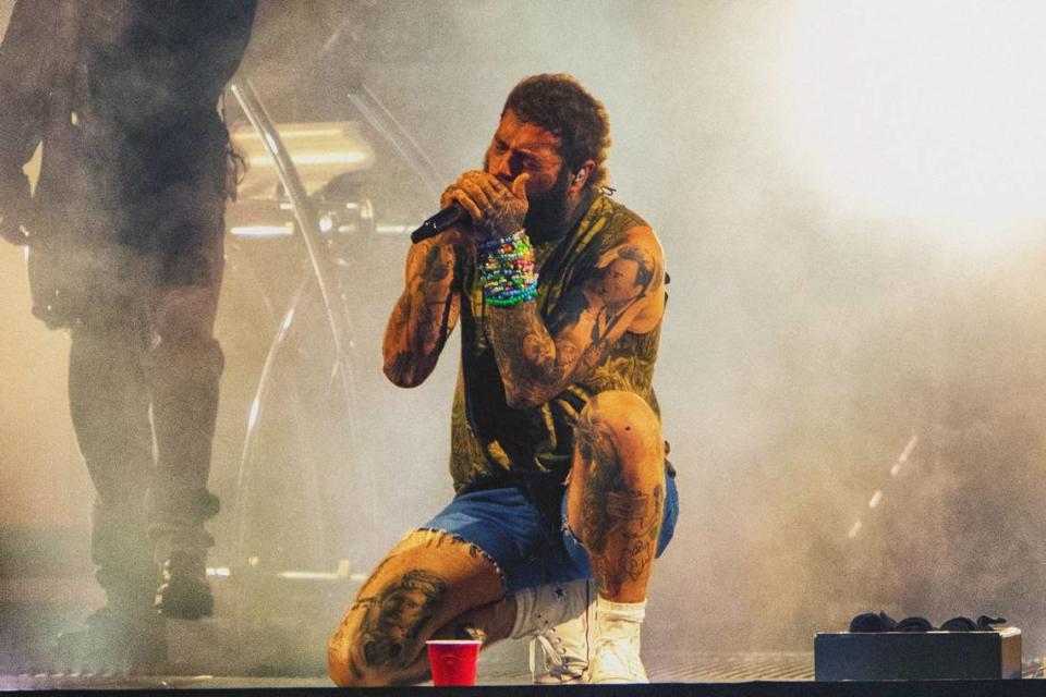 Post Malone performs at PNC Music Pavilion in Charlotte on Saturday night.