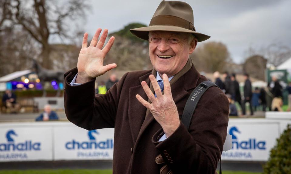 <span>Willie Mullins celebrates his weekend of winners at the Dublin Racing Festival.</span><span>Photograph: Morgan Treacy/Inpho/Shutterstock</span>