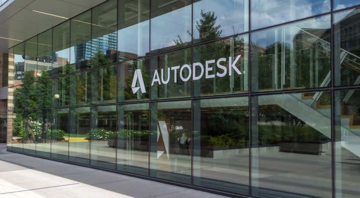 An Autodesk (ADSK) sign on an office in Toronto, Canada. stocks to buy