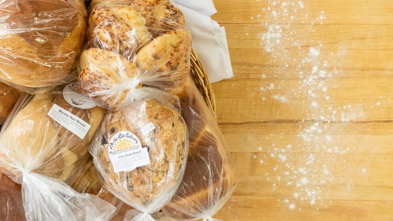 bread loaves in plastic bags