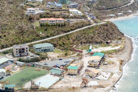 Buildings damaged by hurricane Irma are seen from the air on the British Virgin Islands, September 10, 2017. Cpl Timothy Jones Ministry of Defense Handout via REUTERS