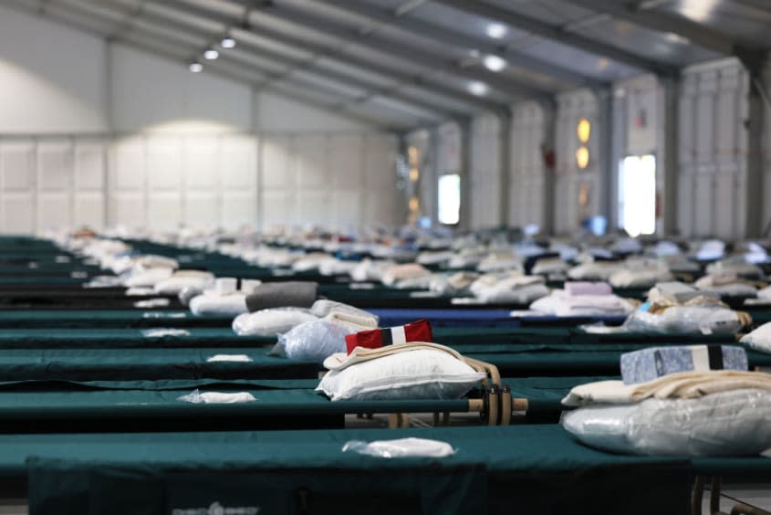 Beds in Randall's Island migrant shelter