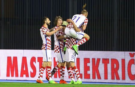 Football Soccer - Croatia v Ukraine - 2018 World Cup Qualifiers European Zone - Maksimir arena, Zagreb, Croatia - 24/03/17. Croatia's Nikola Kalinic celebrates a goal. REUTERS/Antonio Bronic