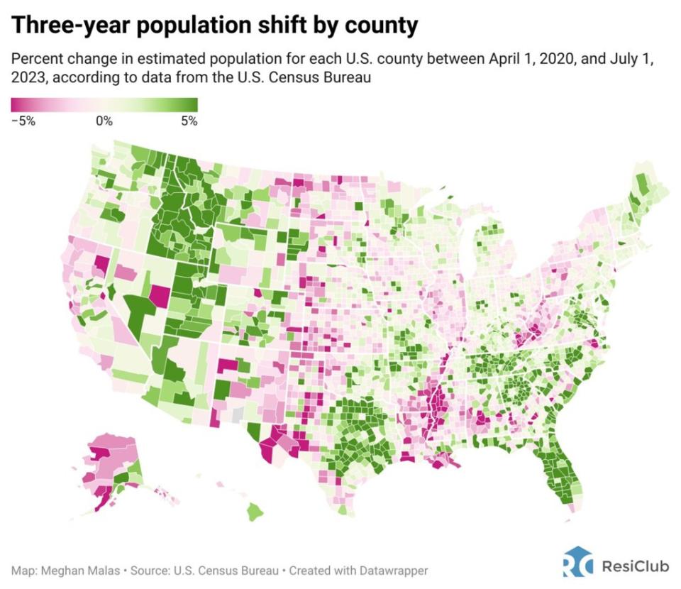 Counties in Florida, Texas, and North Carolina saw the highest influxes of new residents. ResiClub