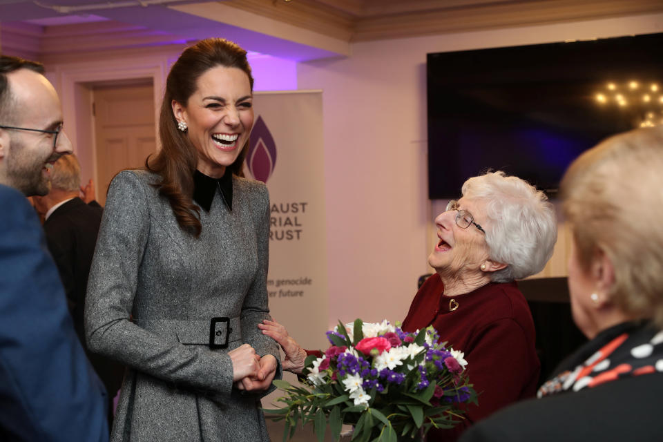 The Duchess of Cambridge pictured with Holocaust survivor Yvonne Bernstein after the U.K. Holocaust Memorial Day Commemorative Ceremony in Westminster on Jan. 27. (Photo: POOL/Reuters)