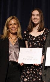 Laura Kohler, Kohler Foundation Administration Chair and Chief Sustainability and DEI Officer, Kohler Co. with Maisy Sternhagen, Plymouth High School, a recipient of the Ruth DeYoung Kohler Scholarship at Plymouth High School, May17, 2023, in Plymouth.