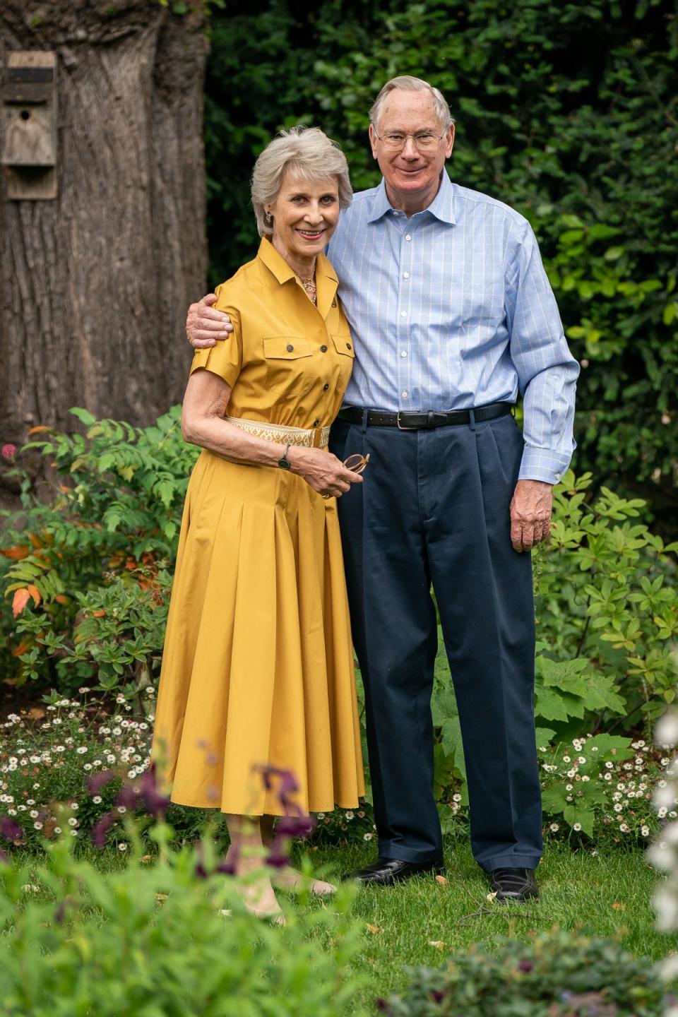 The Duke and Duchess of Gloucester in their Kensington Palace garden to mark their golden wedding anniversary (Aaron Chown/PA)