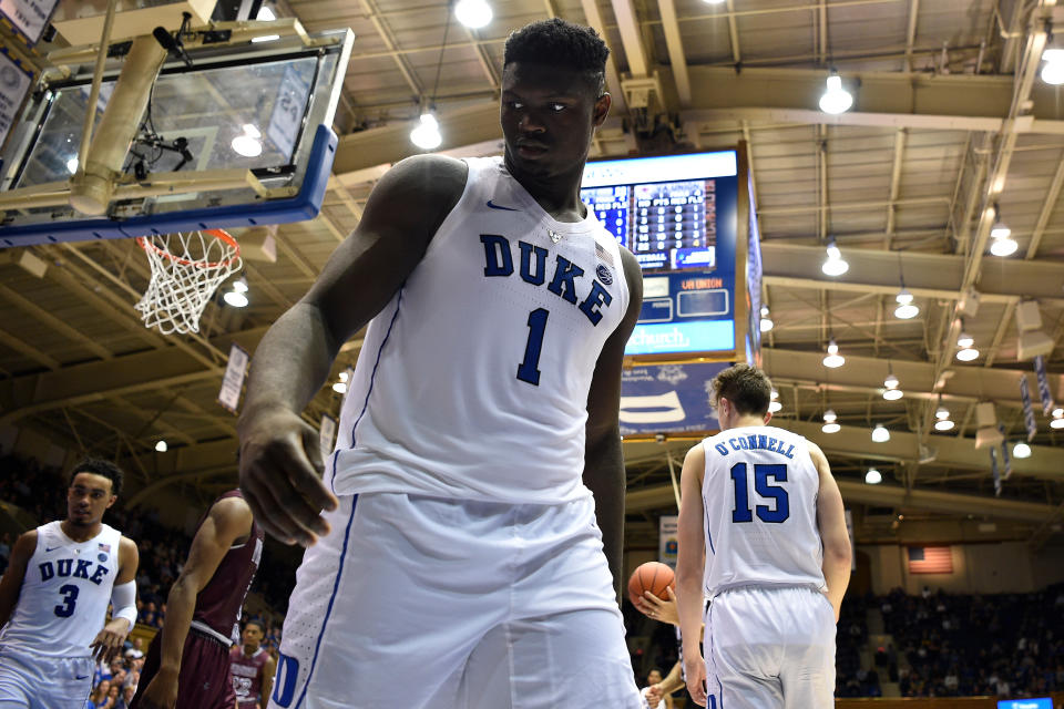 Duke’s Zion Williamson will make his collegiate debut against Kentucky on Tuesday night in the Champions Classic. (Getty Images)