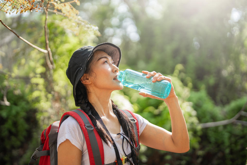 A woman drinking water