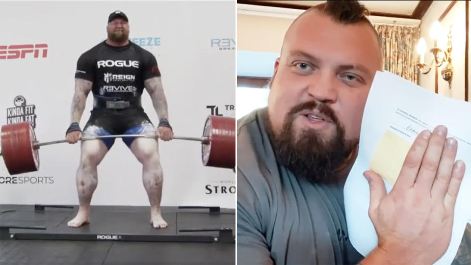 Game of Thrones actor Hafthor Bjornsson, pictured left, will fight fellow strongman Eddie 'The Beast' Hall.