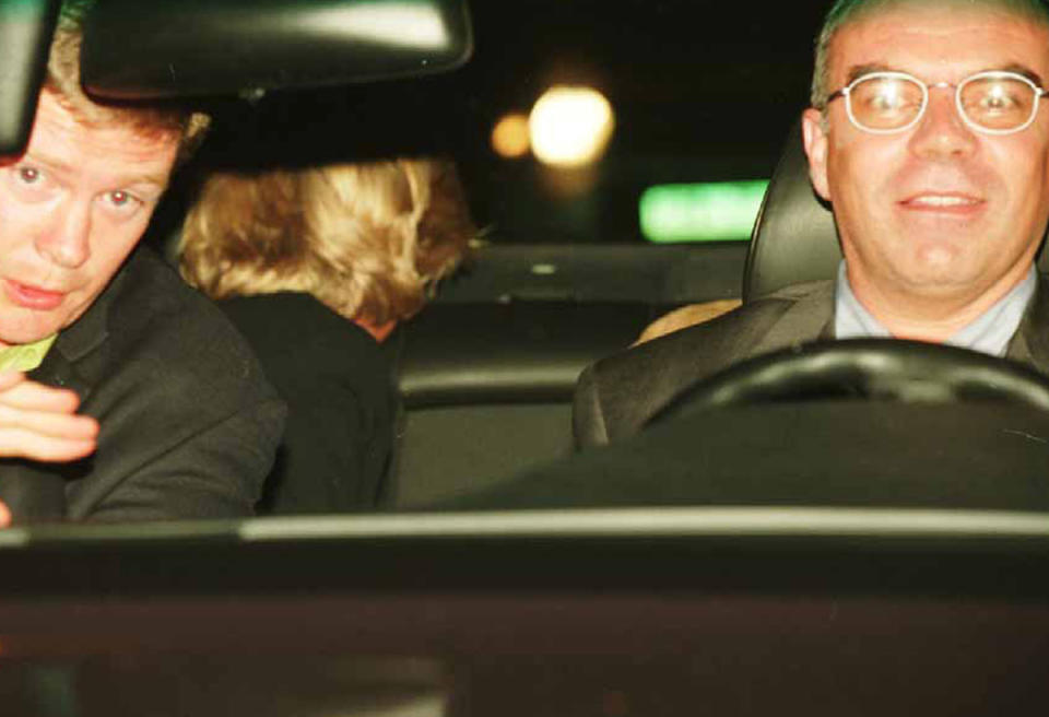 Henri Paul and bodyguard Trevor Rees-Jones, left, with Diana seen in the back (Rex),