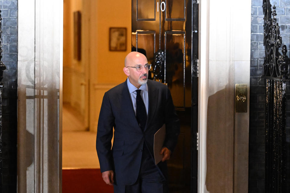 LONDON, ENGLAND - JULY 05: Former Secretary of State for Education, Nadhim Zahawi, who is now Chancellor of the Exchequer, leaves at Downing Street on July 5, 2022 in London, England. Minister for Health, Sajid Javid, resigned from the Government this evening closely followed by the Chancellor of The Exchequer, Rishi Sunak. This morning, former senior civil servant Lord McDonald, indicated the Prime Minister had lied over the case of Chris Pincher MP and his history of sexual assaults. (Photo by Leon Neal/Getty Images)