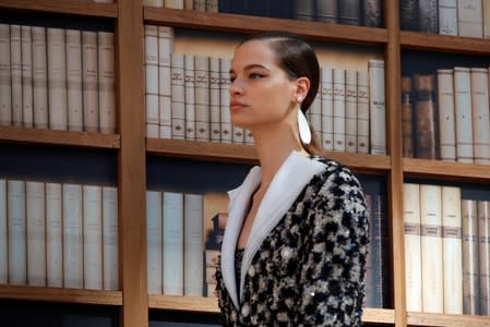 A model presents a creation by designer Virginie Viard as part of her Haute Couture Fall/Winter 2019/20 collection show for fashion house Chanel in Paris