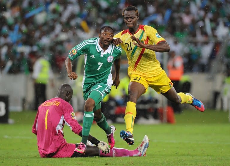 Nigeria forward Ahmed Musa scores during the Africa Cup of Nations semi-final against Mali on February 6, 2013. Nigeria thrashed Mali 4-1 in Durban to surge into the final