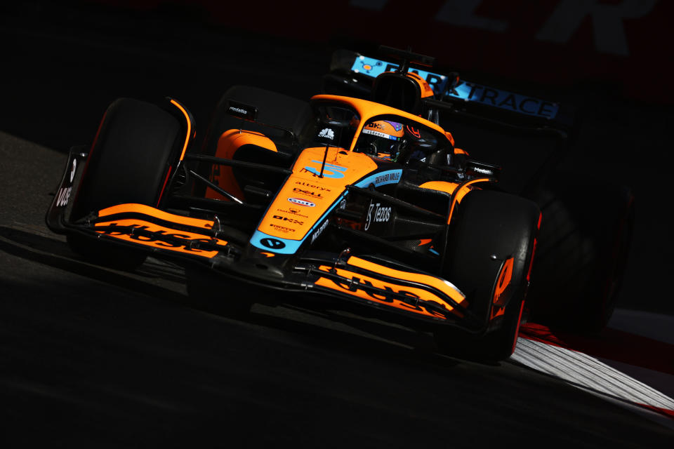 Daniel Ricciardo (pictured) driving the (3) McLaren MCL36 Mercedes on track during practice ahead of the F1 Grand Prix of Azerbaijan.