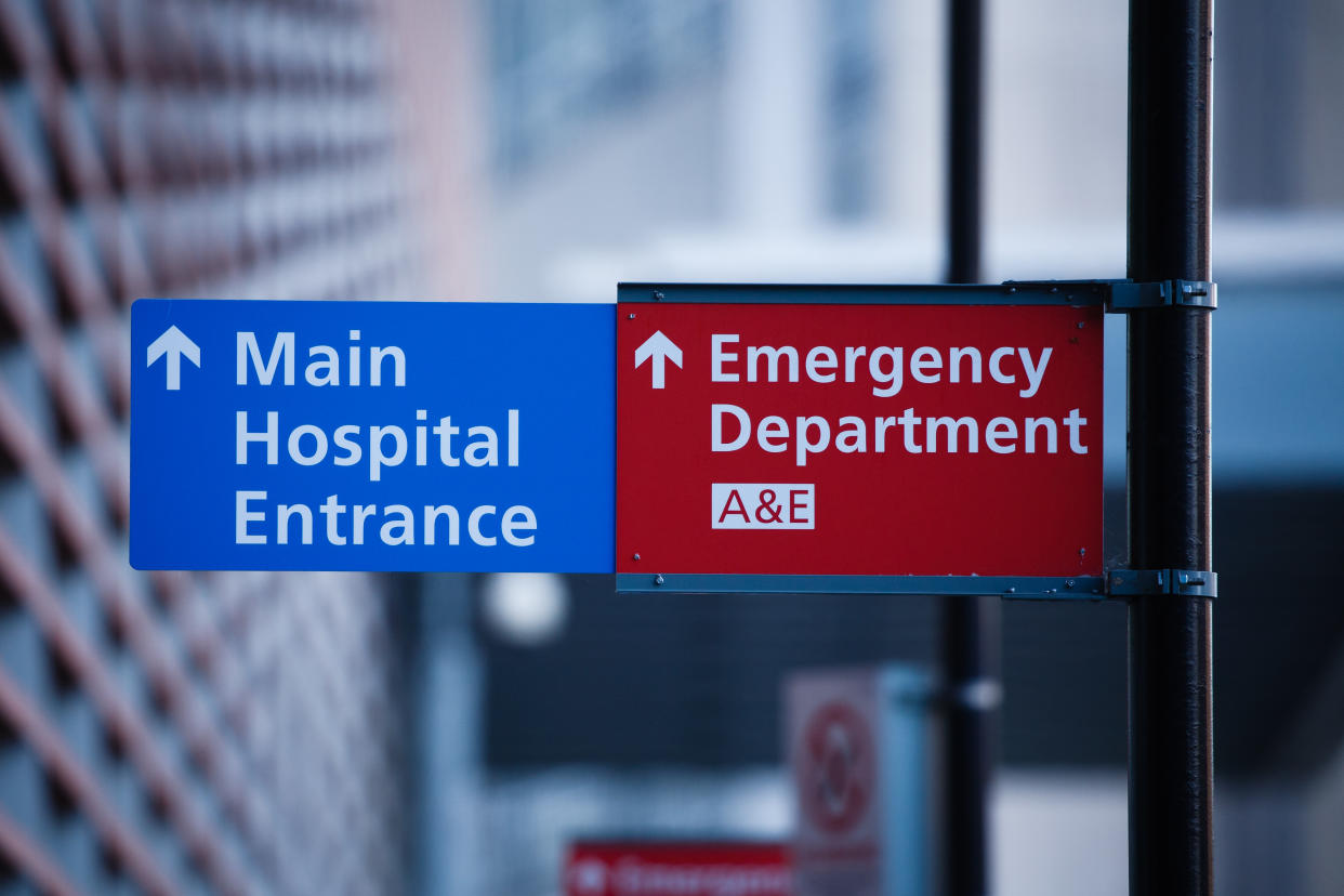 Signs point to the emergency department of the Royal London Hospital in London, England, on January 9, 2021. Mayor of London Sadiq Khan yesterday declared a 'major incident' for the city over coronavirus pressures, warning that hospitals could soon be overwhelmed with patients with covid-19. (Photo by David Cliff/NurPhoto via Getty Images)