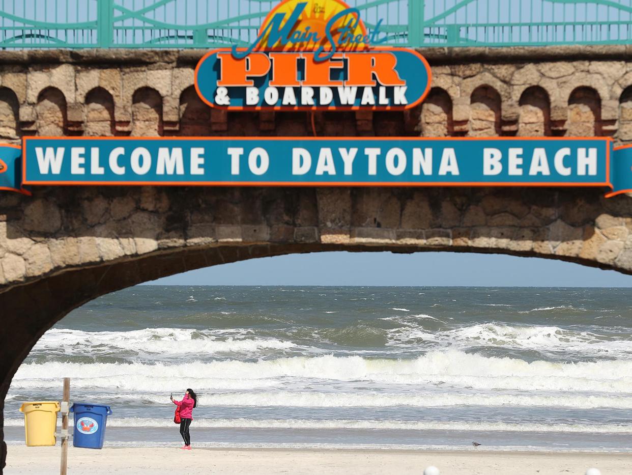 The beach is nearly deserted during a chilly afternoon during Bike Week in Daytona Beach on Monday, March 8, 2021. (Stephen M. Dowell/Orlando Sentinel)