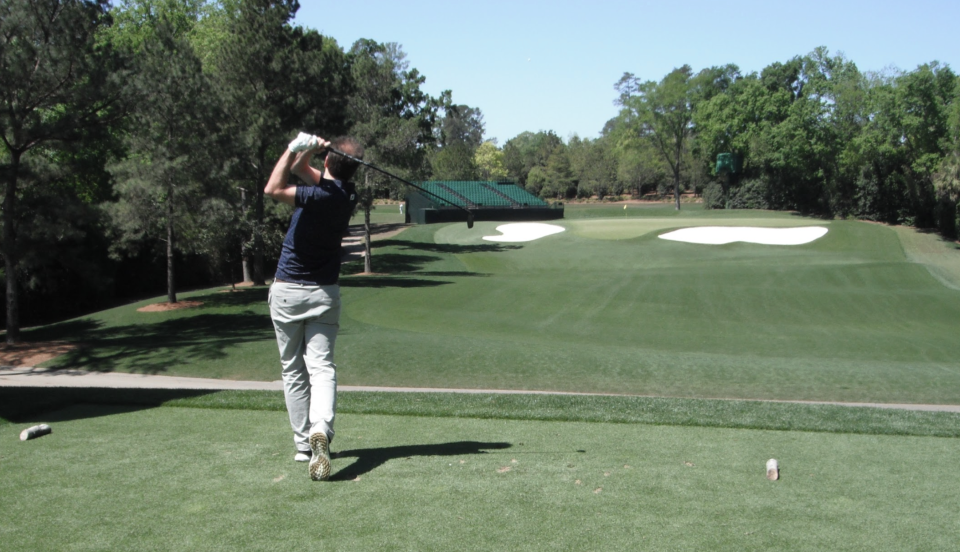 David Taylor hitting his tee shot on the 4th at Augusta National