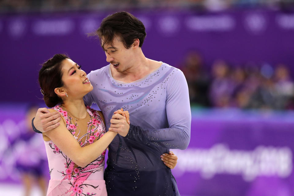 GANGNEUNG, SOUTH KOREA - FEBRUARY 20:  Kana Muramoto and Chris Reed of Japan compete in the Figure Skating Ice Dance Free Dance on day eleven of the PyeongChang 2018 Winter Olympic Games at Gangneung Ice Arena on February 20, 2018 in Gangneung, South Korea.  (Photo by Maddie Meyer/Getty Images)