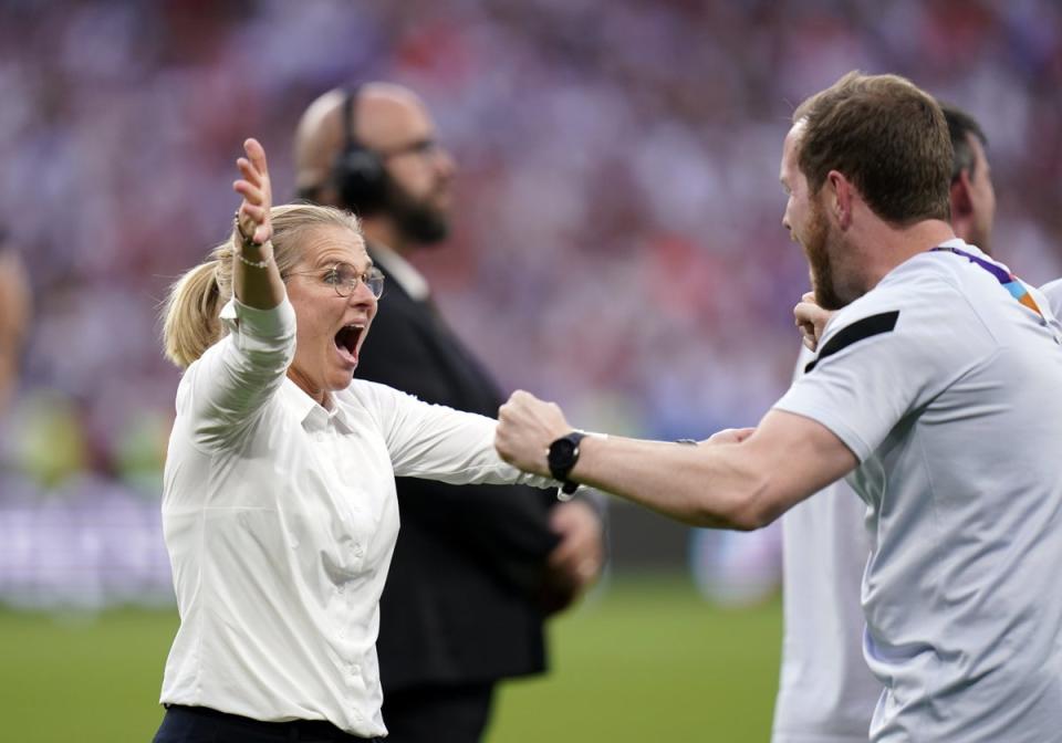 England head coach Sarina Wiegman celebrates (Danny Lawson/PA) (PA Wire)