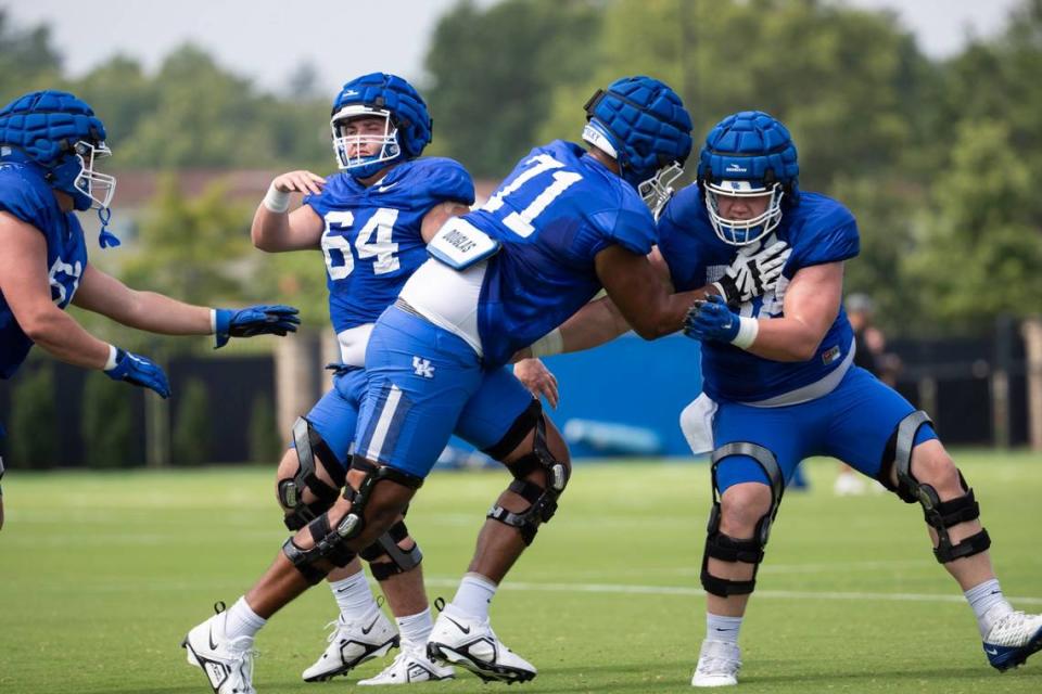 Offensive tackle Malachi Wood (71) received positive reviews during bowl practice after redshirting in 2023. Silas Walker/Silas Walker/Lexington Herald-Leader