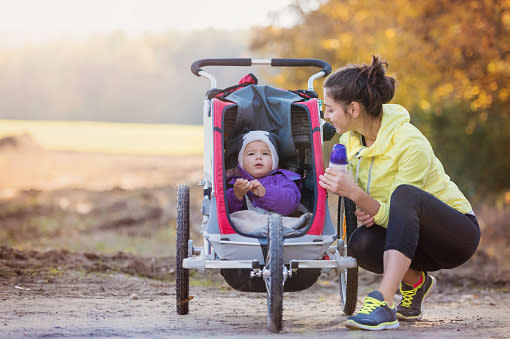 hiking mom with baby