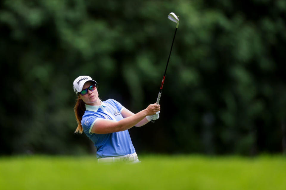 SAMMAMISH, WASHINGTON - JUNE 22: Leona Maguire of Ireland hits an approach shot on the 14th hole during the third round of the KPMG Women's PGA Championship at Sahalee Country Club on June 22, 2024 in Sammamish, Washington. (Photo by Ezra Shaw/Getty Images)