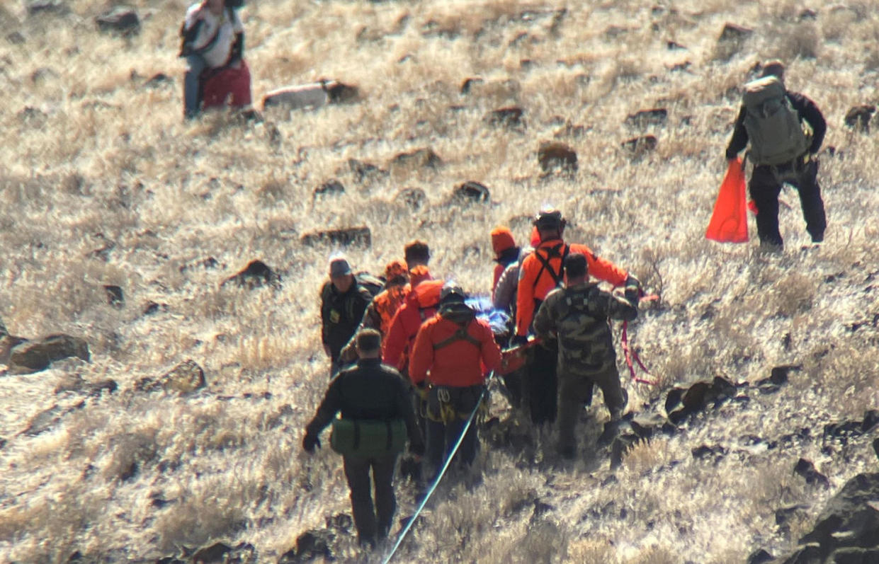 A 72-year-old woman was rescued after her wrecked car was found off an Idaho cliff. (Canyon County Sheriff's Office)