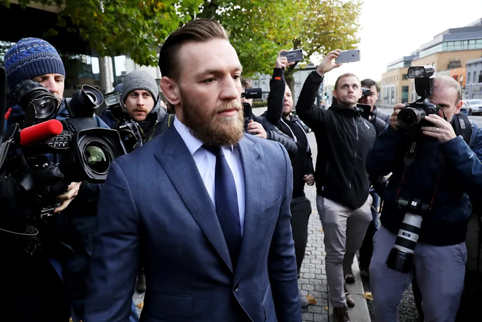 UFC fighter Conor McGregor is seen here at Dublin District Court in 2019 facing assault charges. Pic: Getty
