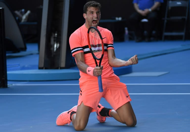 Bulgaria's Grigor Dimitrov celebrates after defeating Russia's Andrey Rublev in their Australian Open third round match, in Melbourne, on January 19, 2018