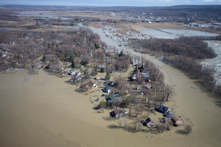 A view from a Canadian Forces helicopter shows the flooded region of Rigaud, Quebec, Canada April 21, 2019. REUTERS/Christinne Muschi