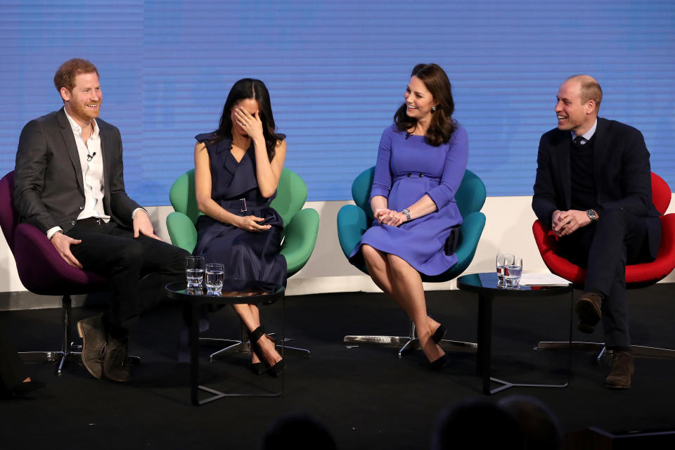 Prince Harry, Meghan Markle Catherine, Duchess of Cambridge and Prince William at the Royal Foundation Forum in 2018