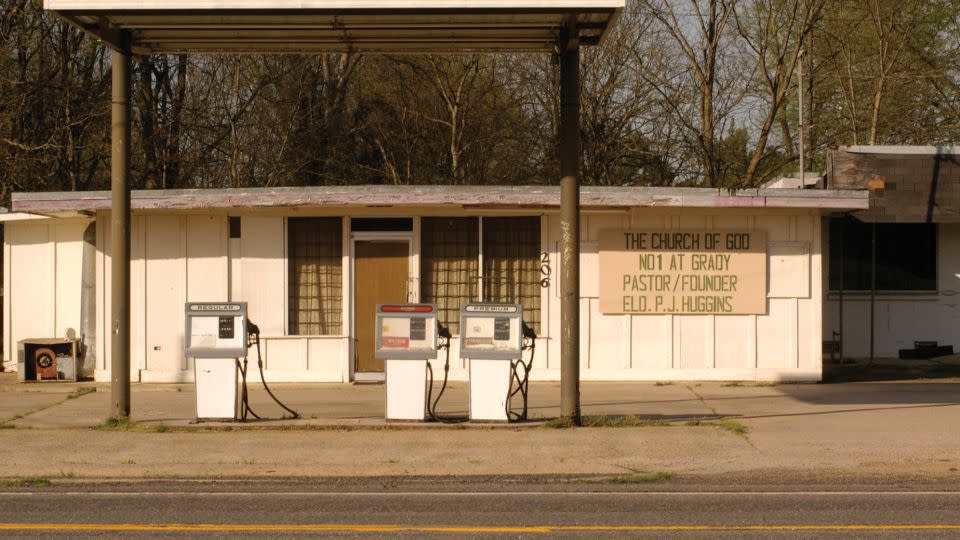 Medley photographed a former gas station in the Arkansas Delta, which had become a modest Baptist church. - Kate Medley