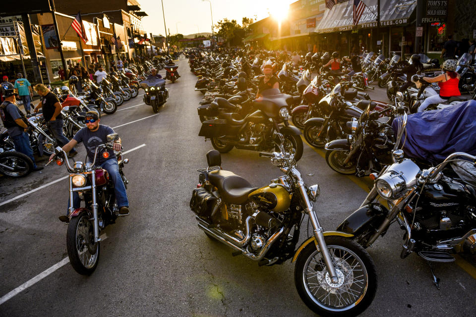 Motorcyclists drive down Main Street during the 80th Annual Sturgis Motorcycle Rally on August 7, 2020 in Sturgis, South Dakota. (Michael Ciaglo/Getty Images)