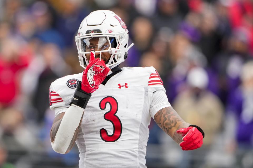 Utah running back Ja’Quinden Jackson reacts after scoring a touchdown against Washington during the first half of an NCAA college football game Saturday, Nov. 11, 2023, in Seattle. | Lindsey Wasson, Associated Press
