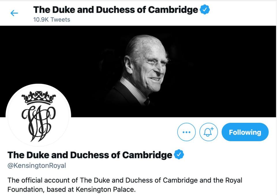 A shot of Prince William and Kate Middleton's Twitter account changes.  (Photo: Kensington Royal/Twitter)