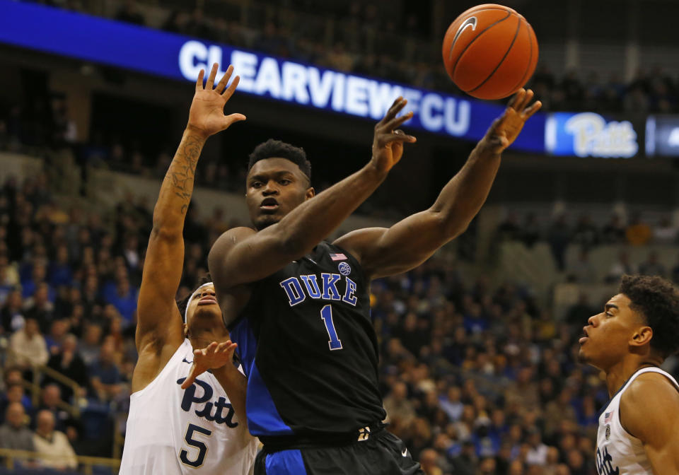 Zion Williamson could not be stopped in the first half against Pitt. (Getty Images)