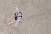 Jade Carey, of the United States, performs in the floor exercise during the artistic gymnastics women's apparatus final at the 2020 Summer Olympics, Monday, Aug. 2, 2021, in Tokyo, Japan. (AP Photo/Jeff Roberson)