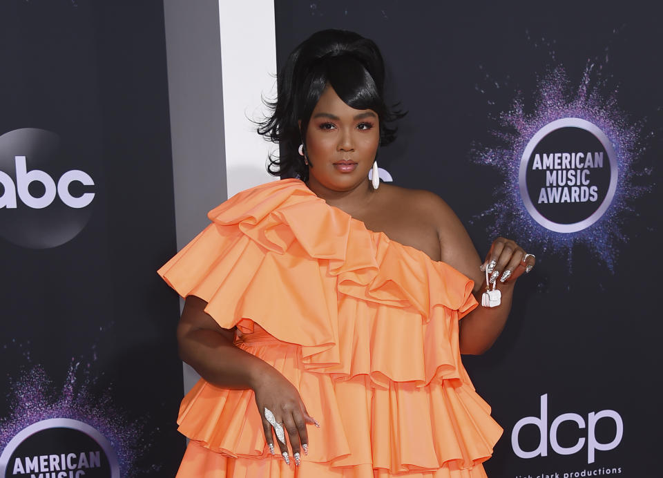 Lizzo arrives at the American Music Awards on Sunday, Nov. 24, 2019, at the Microsoft Theater in Los Angeles. (Photo by Jordan Strauss/Invision/AP)