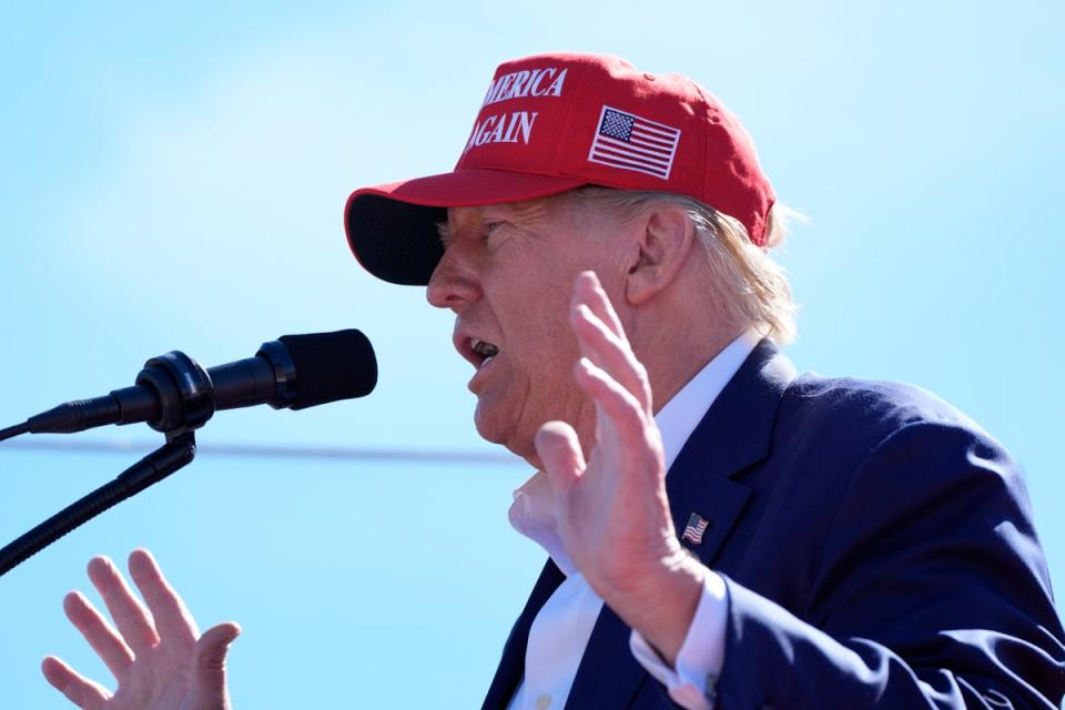 Donald Trump speaks during a campaign event at Central Wisconsin Airport, in Mosinee, Wisconsin (AP)