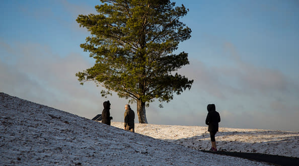 A view of the National Arboretum's snowfall in Canberra, Australia in July 2016. 