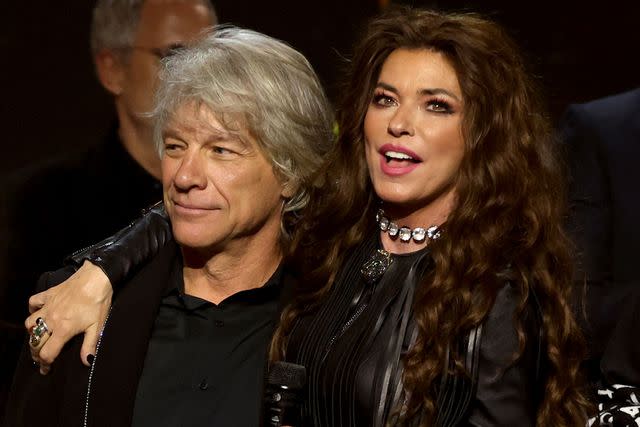 <p>Kevin Mazur/Getty</p> Jon Bon Jovi and Shania Twain in Los Angeles in February 2024