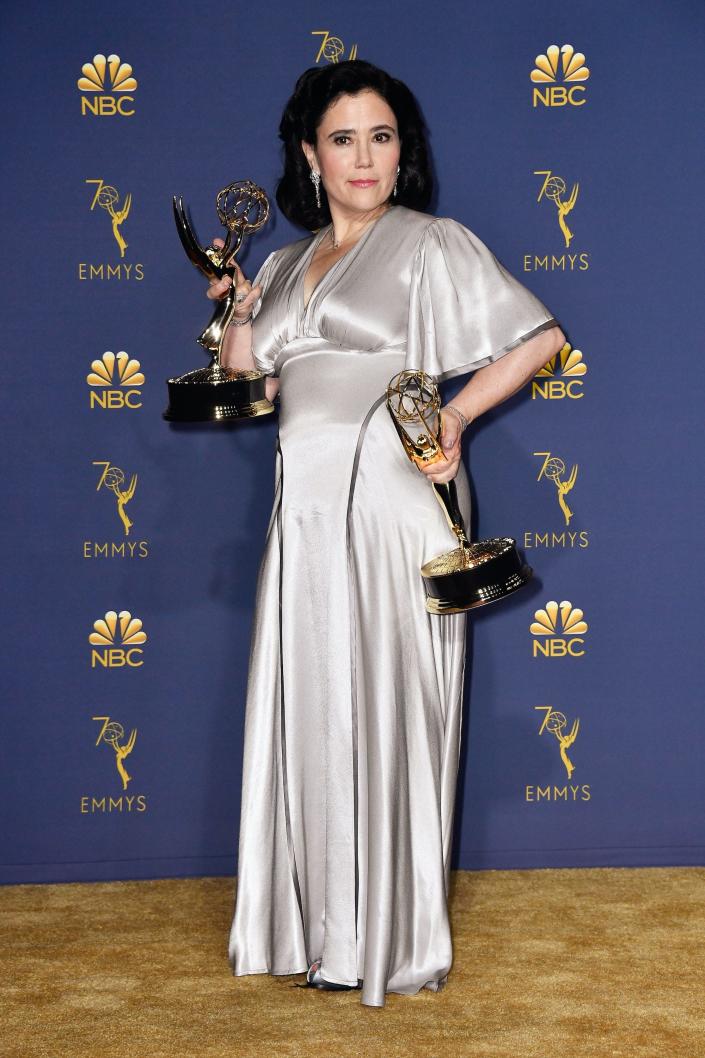 Alex Borstein wears her silver wedding dress at the 2018 Emmys.