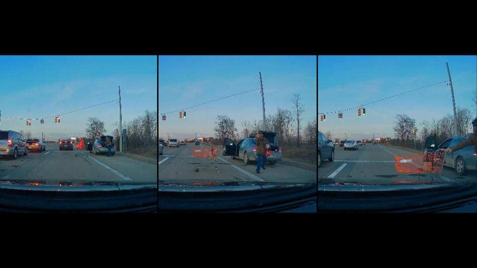 Guy Bizarrely Uses Shopping Cart On Shoulder Of Road