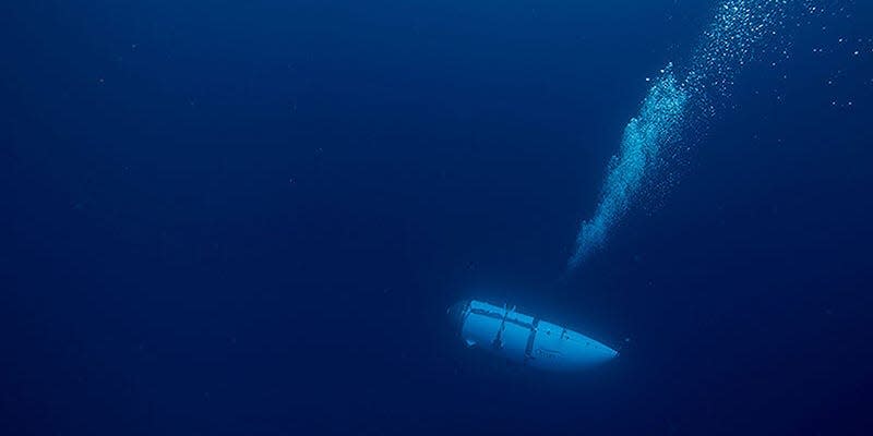 An OceanGate tourist submersible descending from the surface.