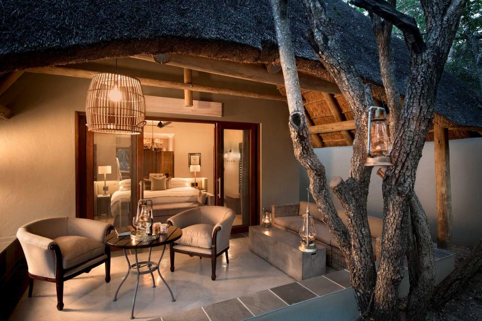 View into a guest room at andBeyond Ngala Safari Lodge, voted one of the best Africa Safari Lodges