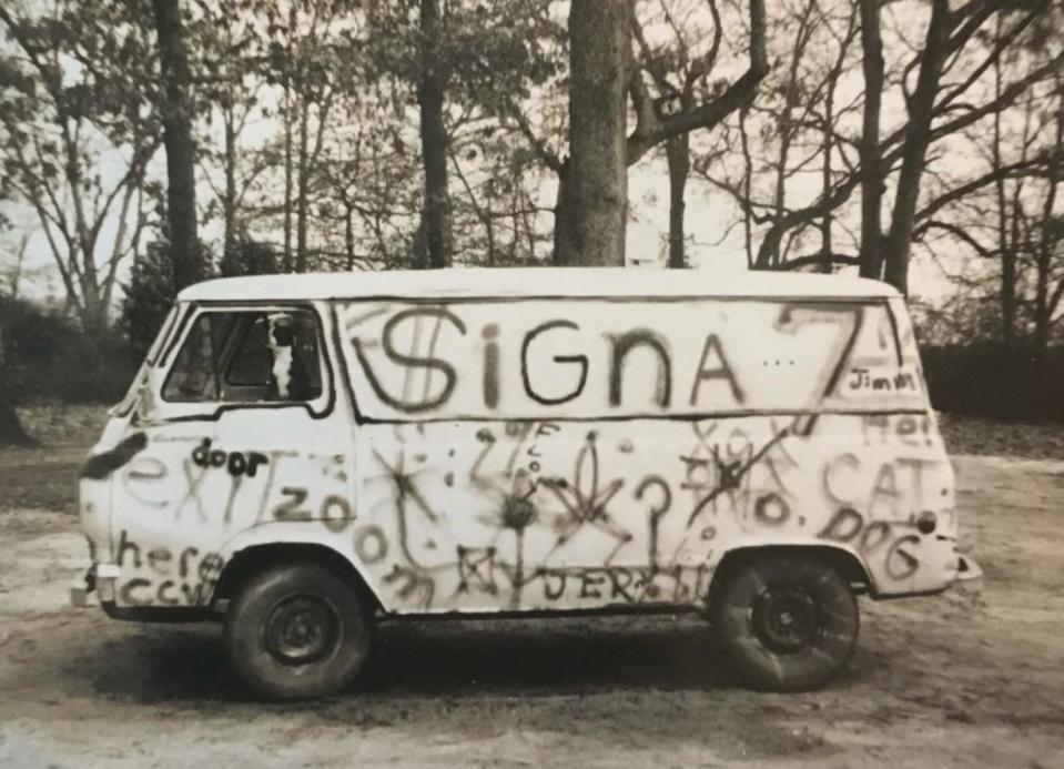 The Signa 7 painted their van with spray paint, intending to paint over it eventually, but never got around to it.