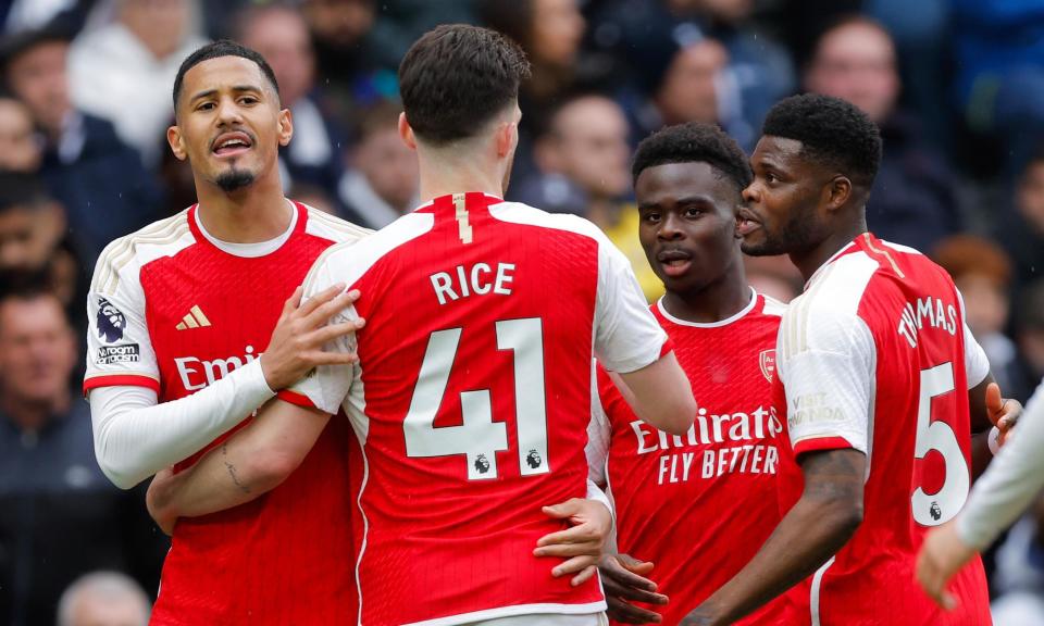 <span>Bukayo Saka (second from right) doubled Arsenal’s lead in the first half.</span><span>Photograph: Tom Jenkins/The Guardian</span>